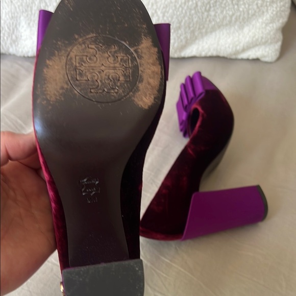 Tory Burch Purple Heels with Chunky Block Heel and Peep-Toe - Picture 5 of 5